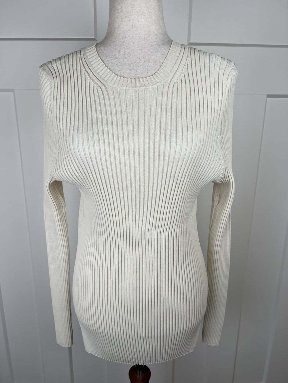 Everlane Ribbed Tunic Sweater XXL Ivory Long Sleeve Stretch Side Slit Minimalist